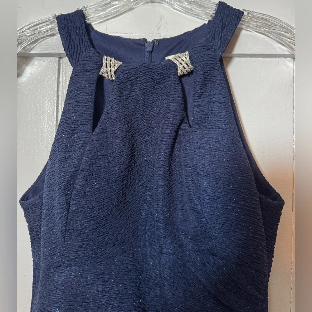 EUC Eliza J Navy Sparkle Dress with Halter Style Neckline and Rhinestone Accents - Picture 2 of 9